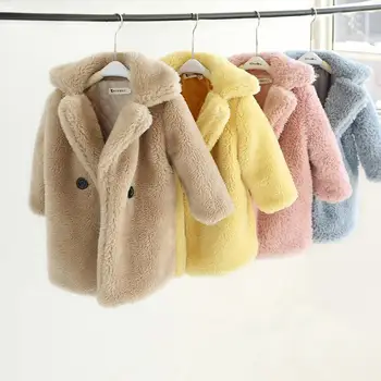 Kış Çocuk Giyim Yatak Açma Yaka Kalınlaşmak Sıcak Ceket Uzun Paltolar Çocuk Kız Rahat Tek Düğme Yün Outerwears C108