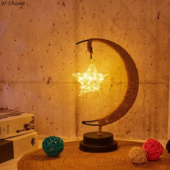 LED Gece Lambası USB Ferforje masa lambası Yıldız ay ışığı Rattan Topu Çocuk doğum günü hediyesi El Yapımı Kenevir Halat