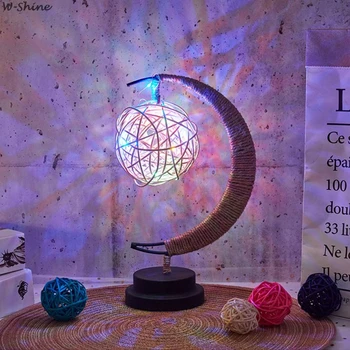 LED Gece Lambası USB Ferforje masa lambası Yıldız ay ışığı Rattan Topu Çocuk doğum günü hediyesi El Yapımı Kenevir Halat 1