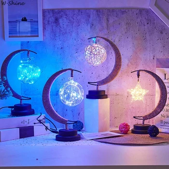 LED Gece Lambası USB Ferforje masa lambası Yıldız ay ışığı Rattan Topu Çocuk doğum günü hediyesi El Yapımı Kenevir Halat 2