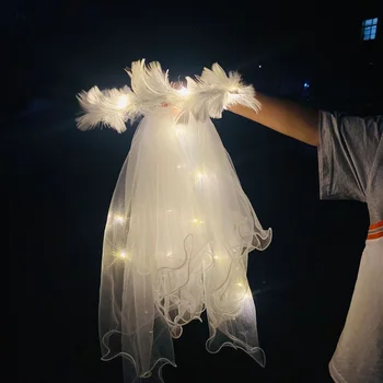 LED Kadınlar Kız Peçe Tüy Tül Baş Aşınma Bandı Düğün Tatil Doğum Günü Partisi Çelenk Aydınlık Festivali Kostümleri Noel