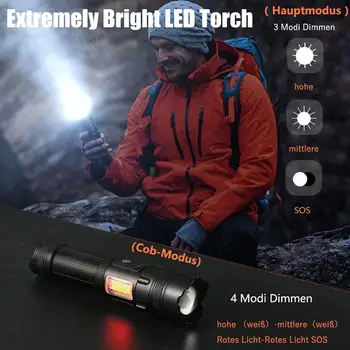 LED meşale Son derece parlak Süper parlak meşaleler USB şarj edilebilir Zoom meşale