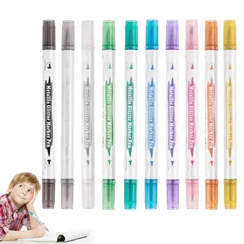Metalik işaretleyici kalem DIY Scrapbooking El Sanatları Yumuşak Fırça Kalem Sanat Belirteçleri Kırtasiye Okul Malzemeleri 10 Renkler