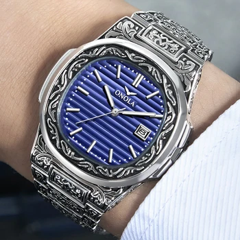 Moda Klasik Erkek quartz saat Erkekler İçin Gümüş Saatler Yeni Lüks İş Saat Tarih Paslanmaz Çelik Su Geçirmez 30M Kol Saati