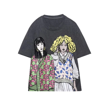 Moda Yaz Yeni Kız Desen Kısa Kollu Baskı Giyim Kadın T-Shirt Harajuku Desen Giyim Tops Y2K En Estetik