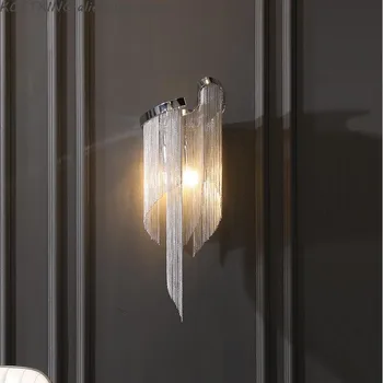 Modern ışık lüks alüminyum zincir oturma odası duvar lambası yaratıcı yatak odası başucu lambası İskandinav basit oda otel villa salonu ışık