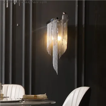 Modern ışık lüks alüminyum zincir oturma odası duvar lambası yaratıcı yatak odası başucu lambası İskandinav basit oda otel villa salonu ışık 1