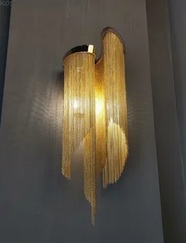 Modern ışık lüks alüminyum zincir oturma odası duvar lambası yaratıcı yatak odası başucu lambası İskandinav basit oda otel villa salonu ışık 3
