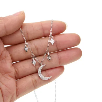 narin ay yıldız charm CZ Yeni moda trendy takı ay yıldız gerdanlık kolye hediye kadınlar için kız 925 Ayar gümüş