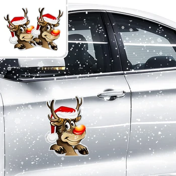 Noel Araba Çıkartmaları 2 adet Manyetik Araba Noel Süslemeleri Yansıtıcı Buzdolabı Mıknatısları Su Geçirmez Noel Baba Çıkartmalar