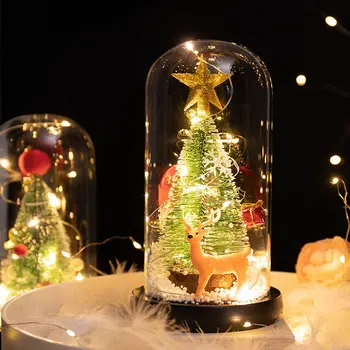 Noel Ağacı cam kapak süslemeleri Led dize ışıkları ile tebrik Kartı ev Ofis masaüstü Dekor için Noel Hediyesi aile için 0