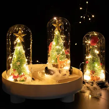 Noel Ağacı cam kapak süslemeleri Led dize ışıkları ile tebrik Kartı ev Ofis masaüstü Dekor için Noel Hediyesi aile için 1
