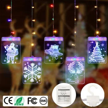 Noel ışıkları LED gece Lambası Asılı 3D Noel Baba Perde Lambası Ağacı kapı Pencere Tatil Dekorasyon sevgililer Günü