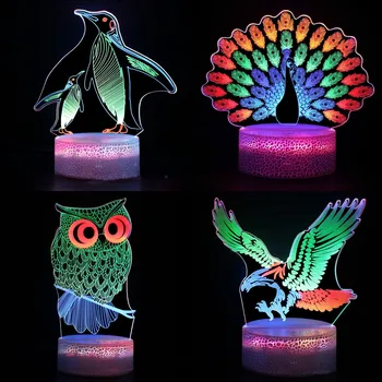 Nıghdn 3D Lamba Illusion Kartal Led Gece Lambası Dinamik Dokunmatik Masa Lambası Hediye Çocuklar için Yatak Odası Ev Dekorasyon Hayvan Gece Lambası 1