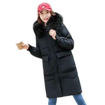 Orta uzunlukta Pamuk Ceket Kadın 2021 Kış Yeni Gevşek Moda Palto Kapşonlu Büyük Kürk Yaka iç astarlı ceket Kadın JD1551