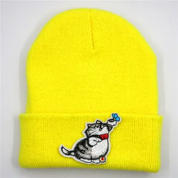 Pamuk kedi hayvan nakış Kalınlaşmak örme şapka kış sıcak şapka Skullies kap bere şapka erkekler ve kadınlar için 0311