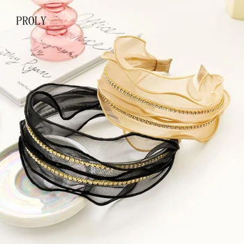PROLY Yeni Moda Kadın Kafa Bandı Taze Renk file kumaş Hairband En Kaliteli suni elmas zincir Türban saç aksesuarları