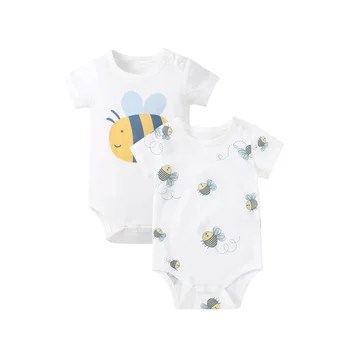 Pureborn 2-Pack Yenidoğan Unisex Bebek Bodysuit Karikatür Arılar Kısa Kollu Bodysuit Erkek Bebek Kız Giysileri Onesies Yaz Kıyafet