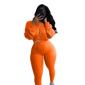 Rahat Kadın Iki Parçalı Set koşucu pantolonu Çapraz Bandaj Kazak + Uzun Pantolon Eşofman Takım Elbise Spor Takım Elbise Kıyafetler Düz Renk Takım Elbise