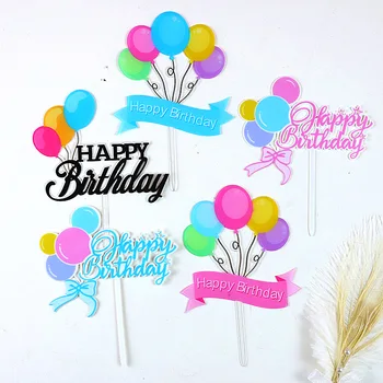 Renkli Favori Mutlu Doğum Günü Pastası Topper Akrilik Balon Çocuklar Doğum Günü Partisi Kek Toppers Bebek Duş İçin Tatlı Dekorasyon