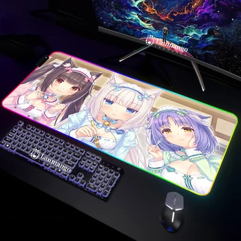 Rgb Fare Oyun Oyun Dizüstü Bilgisayarlar NekoPara Mat Klavye LED Kawaii Pad Genişletilmiş Arka Fare Büyük Bilgisayar Aksesuarları Masa Matı