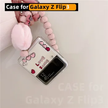 Samsung kılıfı Galaxy Z Flip 3 Lüks Moda Mektup Aşk Boncuklu Temizle sert telefon kılıfı Kapak Için Samsung Galaxy Z Flip3 ZFlip3 5G Durumda 3