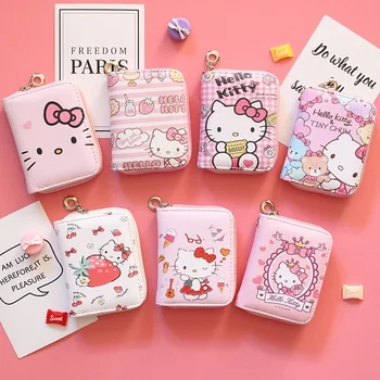 Sanrio Hello Kitty Küçük Cüzdan Kız Kawaii Mini Fermuarlı bozuk para cüzdanı Karikatür Taşınabilir Anahtarlık kart tutucu Kız Hediye Benim Melodi
