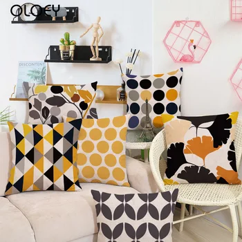 Sarı gingko yaprakları geometrik kalınlaşmış pamuk keten yastık örtüsü keten kanepe yastık minder ofis yastık