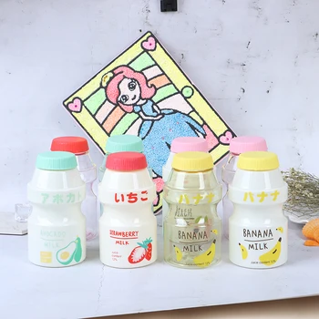 Sevimli Buzlu Plastik Meyve Su Şişesi BPA Ücretsiz Taşınabilir Sızdırmaz Yakult Şekli Kawaii Süt Karton Şişe Çocuk Kız hiçbir halat !!