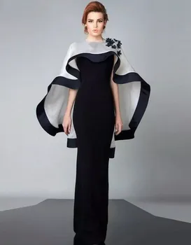 Siyah Mermaid Arapça Dubai Akşam Resmi Elbise 2021 Kolsuz Çiçekler Uzun Pelerin Robe De Soiree Vestidos Mariage 1