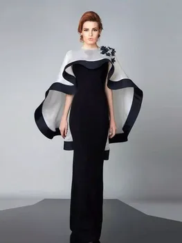 Siyah Mermaid Arapça Dubai Akşam Resmi Elbise 2021 Kolsuz Çiçekler Uzun Pelerin Robe De Soiree Vestidos Mariage 3