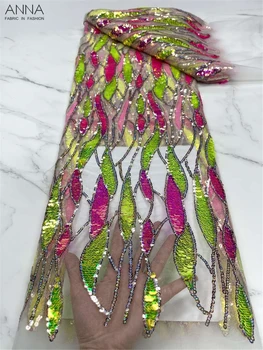Son Afrika Net Dantel Kumaş Yüksek Kalite Renkli Ağır Payetler Fransız Örgü Dantel Kumaş Organze Dantel düğün elbisesi Dikmek 0