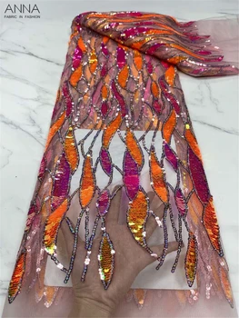 Son Afrika Net Dantel Kumaş Yüksek Kalite Renkli Ağır Payetler Fransız Örgü Dantel Kumaş Organze Dantel düğün elbisesi Dikmek 1