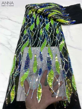 Son Afrika Net Dantel Kumaş Yüksek Kalite Renkli Ağır Payetler Fransız Örgü Dantel Kumaş Organze Dantel düğün elbisesi Dikmek 2