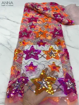 Son Afrika Net Dantel Kumaş Yüksek Kalite Renkli Ağır Payetler Fransız Örgü Dantel Kumaş Organze Dantel düğün elbisesi Dikmek 3