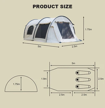 Su geçirmez açık pamuk tünel çadır aile 5 6 halklar kamp bir oturma odası rüzgara dayanıklı tuval çadırları 3