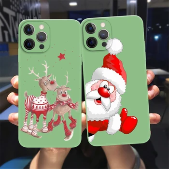 Sıcak Karikatür Elk Santa Merry Christmas Yeşil Telefon Kapak iPhone 11 12 13 14 Pro Max X XR XS Max 8 14 Artı Yumuşak Silikon Kılıf