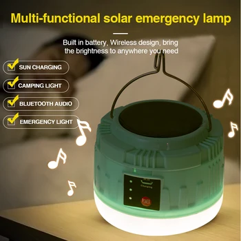 Taşınabilir kablosuz hoparlör güneş enerjili kamp lambası LED acil ışık USB şarj edilebilir kamp çadır fener ampul ile RC