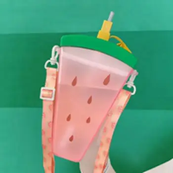 Taşınabilir Sızdırmaz Plastik Bardak Karpuz Şekilli Saman Fincan Öğrenci Açık Su bardağı içme suyu şişesi Suyu Süt Çay