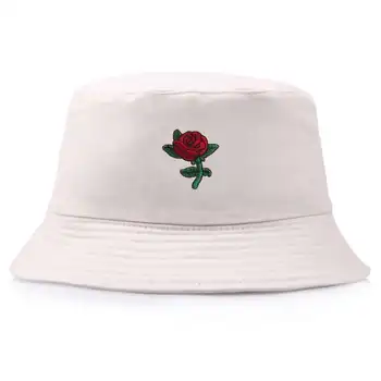 Unisex İşlemeli Gül Çiçek Katlanabilir Kova Şapka Plaj güneş şapkası Sokak Şapkalar Balıkçı Açık Kap Erkek ve Kadın Şapka Панамы