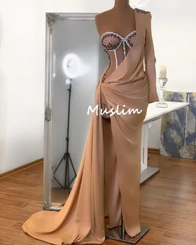 Vintage Altın Dubai balo kıyafetleri Bir Omuz İle Seksi Mermaid Akşam Elbise Arapça Türk Resmi Akşam Yemeği Dans Partisi Törenlerinde Kadınlar 1