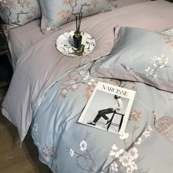 Vintage Bahçe Çiçekleri Yorgan yatak örtüsü seti Fermuarlı Lüks nevresim takımı Mısır pamuk yorgan yatak çarşaf kılıfı Yastık Kılıfı 4