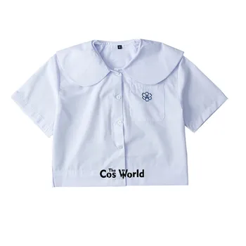 XS-XXL kadın Yaz Oyalamak Yuvarlak Boyun Kısa Kollu İnce Beyaz Gömlek Tops Bluzlar JK okul üniforması Öğrenci Kıyafetleri