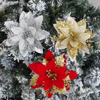 Yapay Noel Glitter Çiçekler Merry Christmas Ağacı Dekorasyon Ev için Noel Süsler Yeni Yıl Hediyeleri