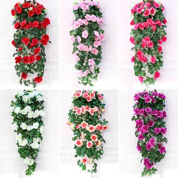 Yapay çiçekler Duvar Asılı Güller Çiçek Rattan Sahte Bitki Asma Dekorasyon Düğün Dekoratif Çelenk Ev Dekor Aksesuarları 4