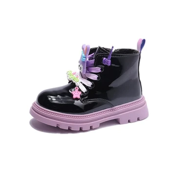 Yarım çizmeler kız Çorap Çizmeler Tıknaz Zarif Sevimli Çocuk Kısa Çizme Patent Deri Kış Moda Yeni Gemi-on Çocuk Ayakkabı Botas