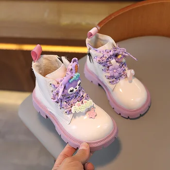 Yarım çizmeler kız Çorap Çizmeler Tıknaz Zarif Sevimli Çocuk Kısa Çizme Patent Deri Kış Moda Yeni Gemi-on Çocuk Ayakkabı Botas 1