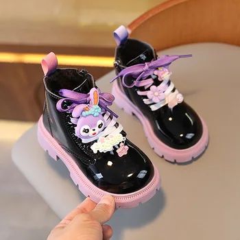 Yarım çizmeler kız Çorap Çizmeler Tıknaz Zarif Sevimli Çocuk Kısa Çizme Patent Deri Kış Moda Yeni Gemi-on Çocuk Ayakkabı Botas 2