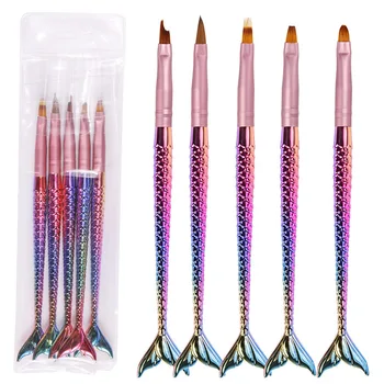 Yeni Degrade Mermaid 5 adet Nail Art Jel Fırça Seti Boyama Çizim Fırça Kalem Akrilik UV Jel DIY Tırnak Tasarım Manikür aracı