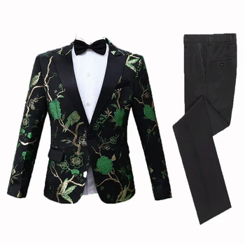 Yeni Erkek Takım Elbise Düğün İçin Özel Yapılmış Parti Takım Elbise Akşam Yemeği Takım Elbise Damat Giyim En İyi Erkek Giyim 2 Adet Baskılı Takım Elbise(Ceket + Pantolon) 2
